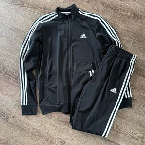 Adidas Jogger Set Men M Black White Full Zip Track Tapered Pants Pocket 3 Stripe